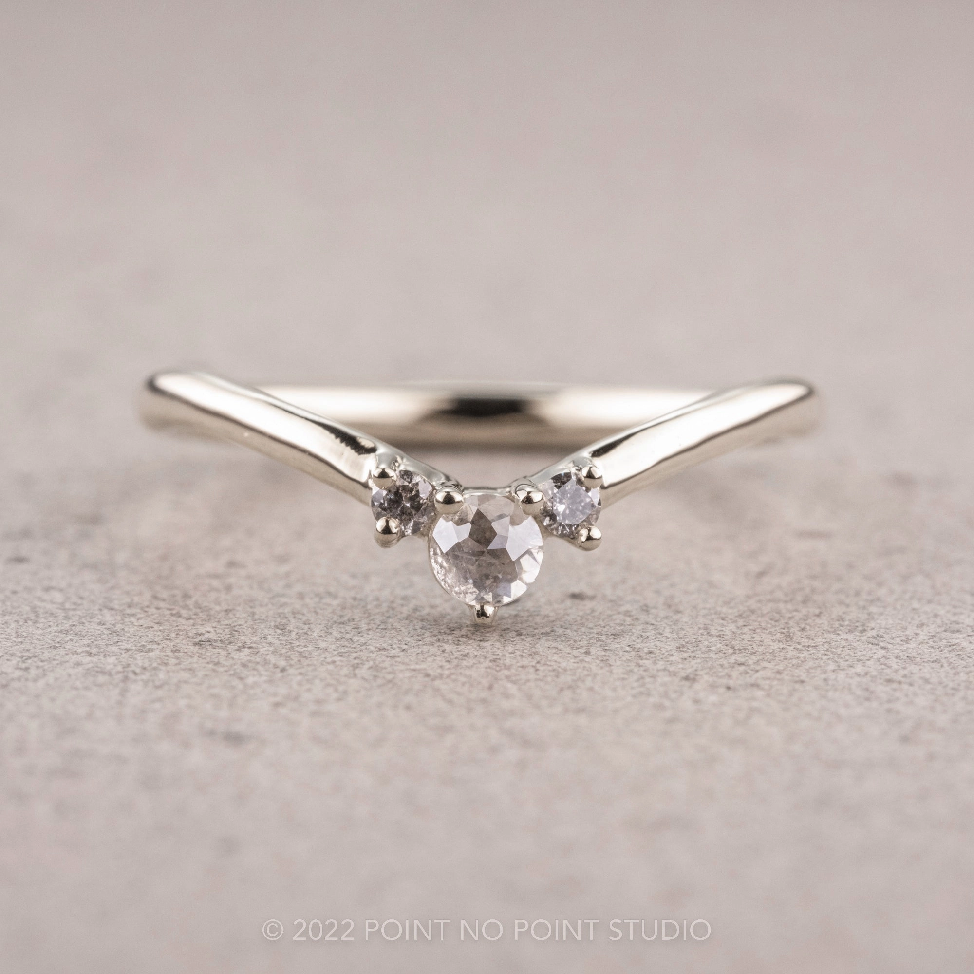 Grey Diamond Wedding Band, Charlotte Setting, 14K White Gold