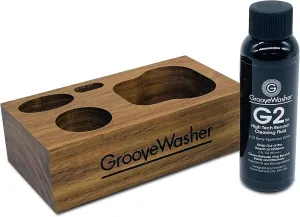 GrooveWasher Solid American Walnut Display Block | Precision-Cut Fit for GrooveWasher Vinyl Record Cleaning Kit & SC1 Stylus Cleaner Storage   Bonus G2 Record Cleaner Fluid Spray Bottle (2oz)