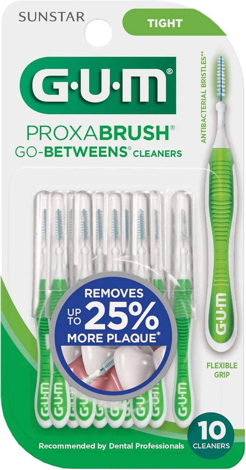 GUM Proxabrush Go-Betweens - Tight - Interdental Brushes - Soft Bristled Dental Picks for Plaque Removal Health - Safe for Braces & Dental Devices, 10ct (6pk)