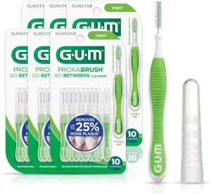GUM Proxabrush Go-Betweens - Tight - Interdental Brushes - Soft Bristled Dental Picks for Plaque Removal Health - Safe for Braces & Dental Devices, 10ct (6pk)
