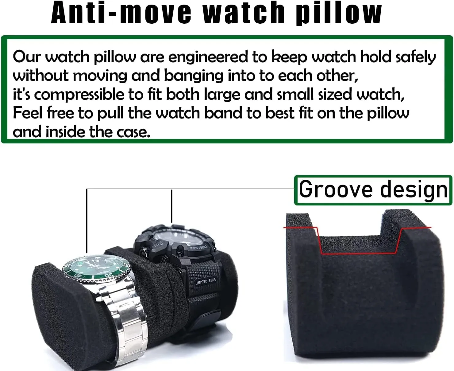 Hard Watch Travel Case,3 slots Watch Roll Case Storage and Organizer for Men and Women, with anti-move watch pillow (Black 3slot with green lining)