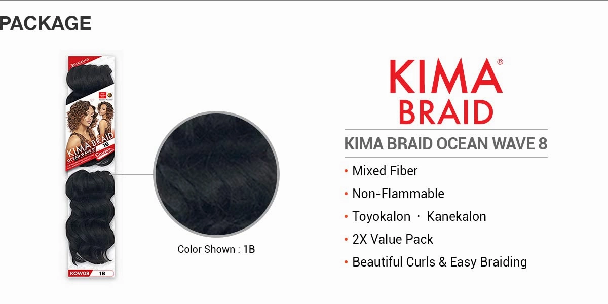 Harlem 125 Synthetic Hair Braids Kima Braid Ocean Wave 8inch (3-pack, 1)
