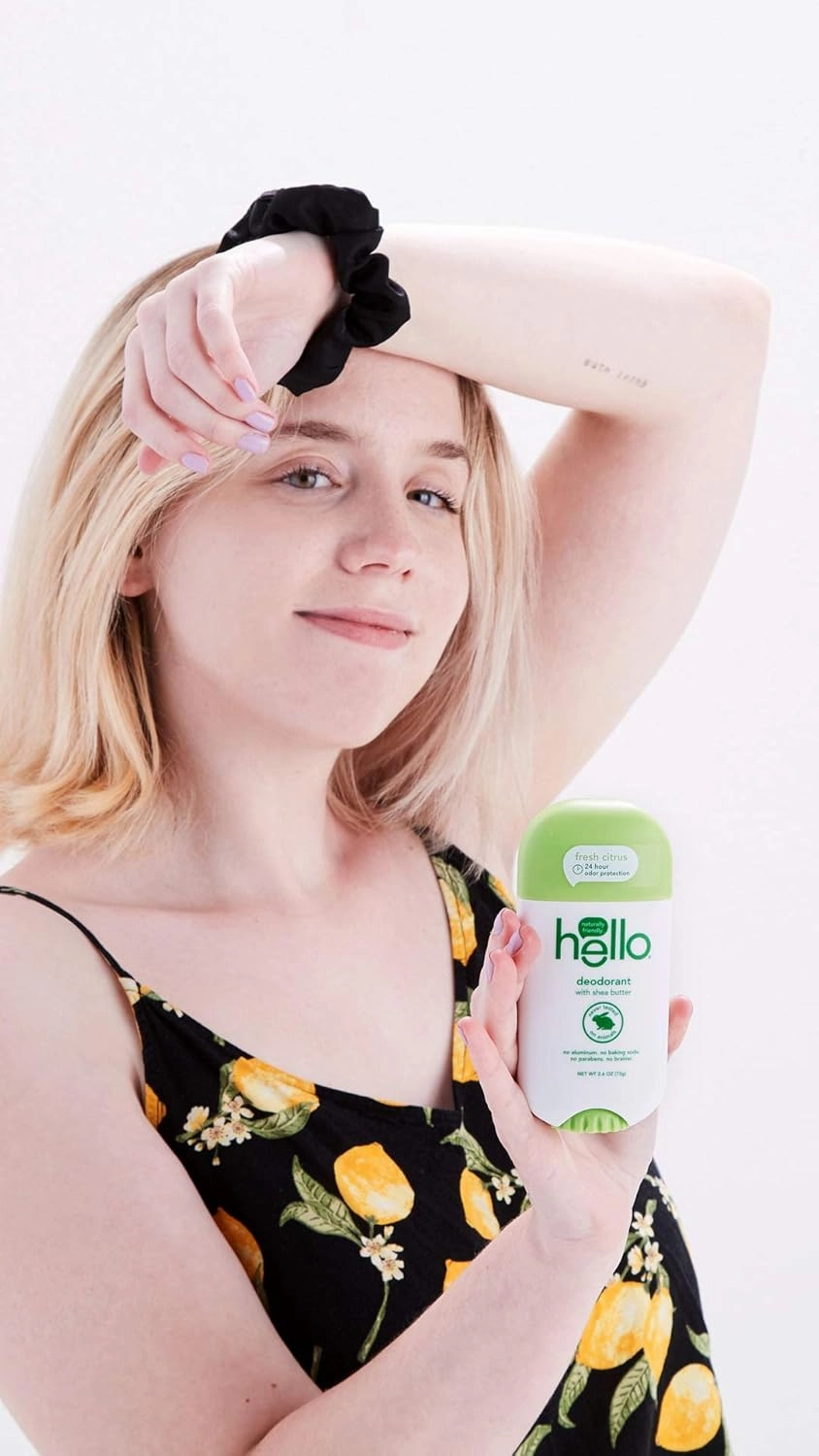hello Shea Butter Fresh Citrus Deodorant for Women and Men, Aluminum Free, Baking Soda Free, Parabens Free, 24 Hour Protection, 2.6 Ounce (Pack of 3)