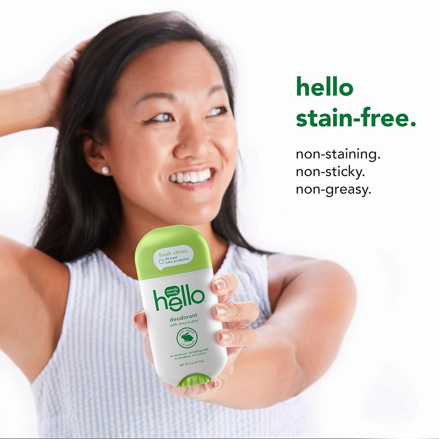 hello Shea Butter Fresh Citrus Deodorant for Women and Men, Aluminum Free, Baking Soda Free, Parabens Free, 24 Hour Protection, 2.6 Ounce (Pack of 3)