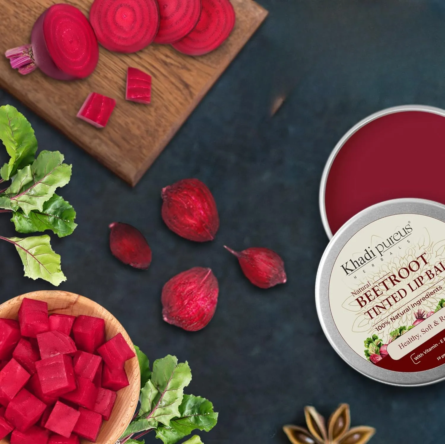 Herbals Madhuadhar Beetroot Tinted Lip Balm for Dry, Chapped & Healthy Lips with Vitamin E & Shea Butter | Natural Lip & Cheek Tint for Red Glossy, Soft, Smooth & Moisturised Lips | Women & Men(10gm.)