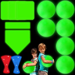 Hiboom Glow in The Dark Kickball Set Includes 10 Inch Dodgeball Playground Ball 5 Rubber Bases 100 Glow Sticks for Adults Playground School Backyard Game Outdoor Indoor Games(9 Pcs), Green