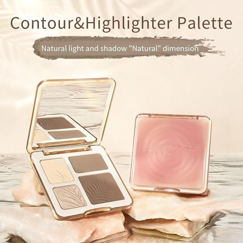 Highlighter Contour, 2 In 1 Highlighter Contour Palette (Wood Style)