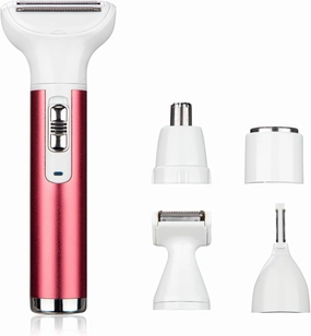 Hotodeal 5 in 1 Bikini Trimmer, Portable Mini Shaver for Women/Facial Hair Removal with Cleaning Brush, Rechargeable Electric Bikini Razor for Eyebrow, Nose, Face & Body