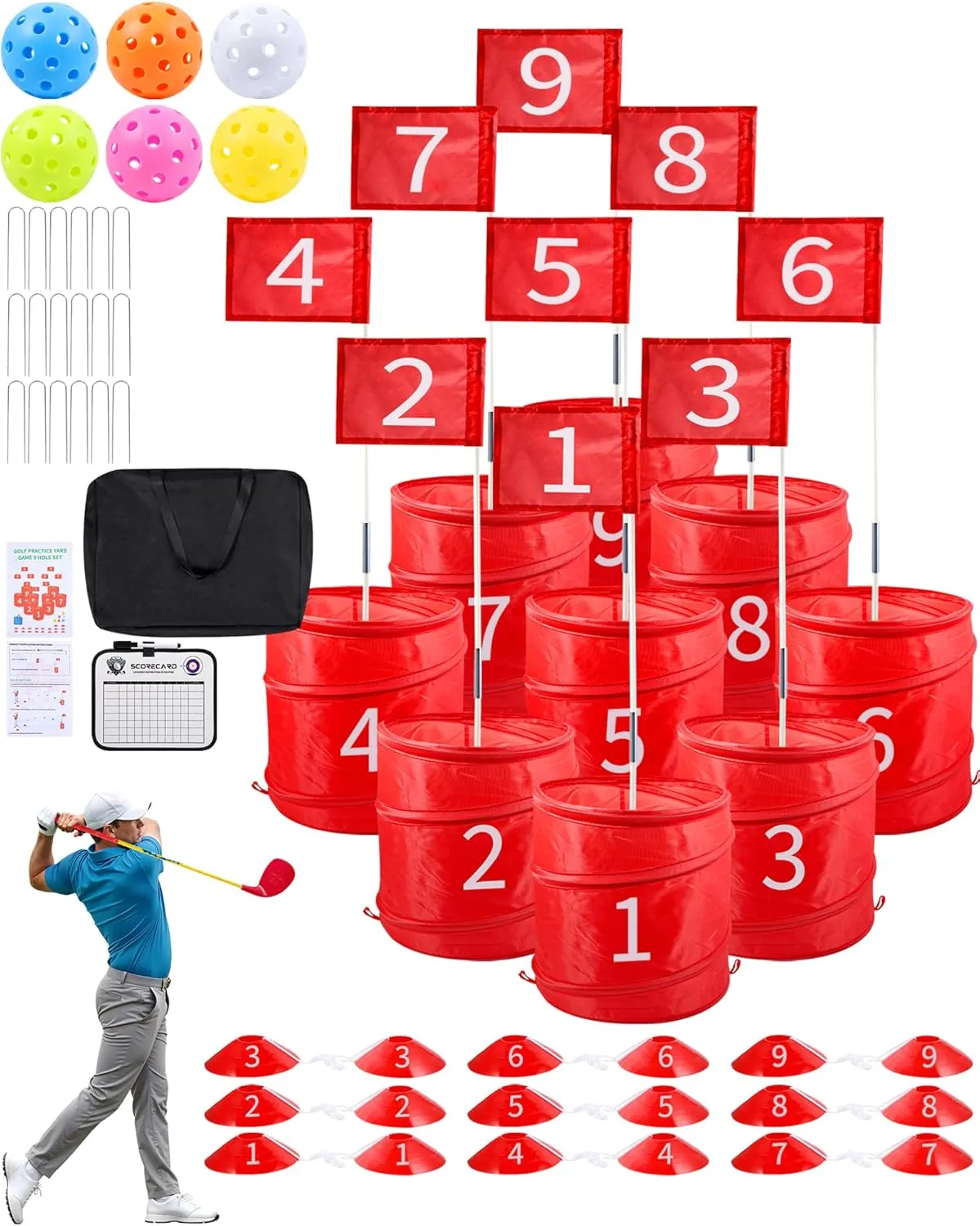 HOTWIND Backyard Golf Game, Portable 9 Hole Backyard Golf Course for Indoor & Outdoor Play, Backyard Golf Practice Game Gifts for Family and Adults, Lawn Beach Yard Camping Park Golf Game for Adults