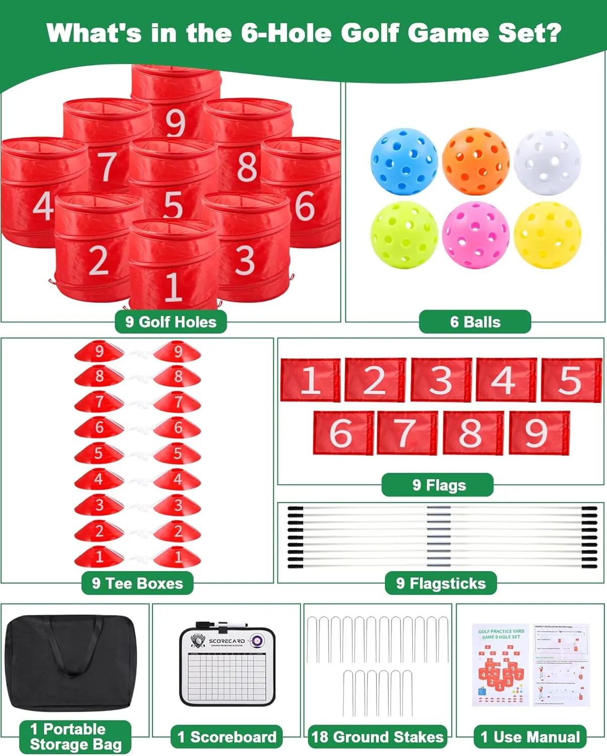 HOTWIND Backyard Golf Game, Portable 9 Hole Backyard Golf Course for Indoor & Outdoor Play, Backyard Golf Practice Game Gifts for Family and Adults, Lawn Beach Yard Camping Park Golf Game for Adults