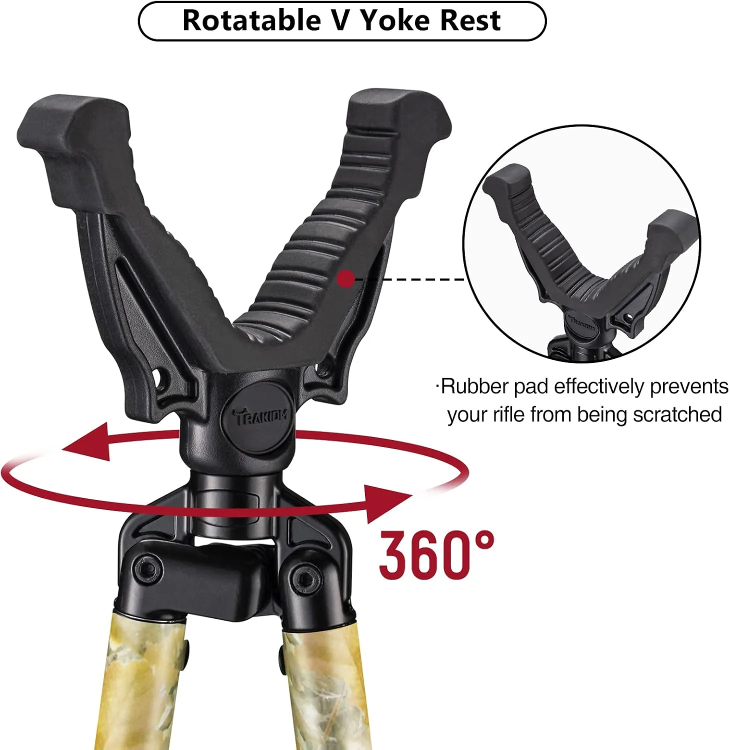 Hunting Bipod, Shooting Tripod, Adjustable Shooting Bipod with 360° V Yoke Rest, Twist Lock, Lightweight Aluminum Frame, High Density Foam Handle and Spike Feet