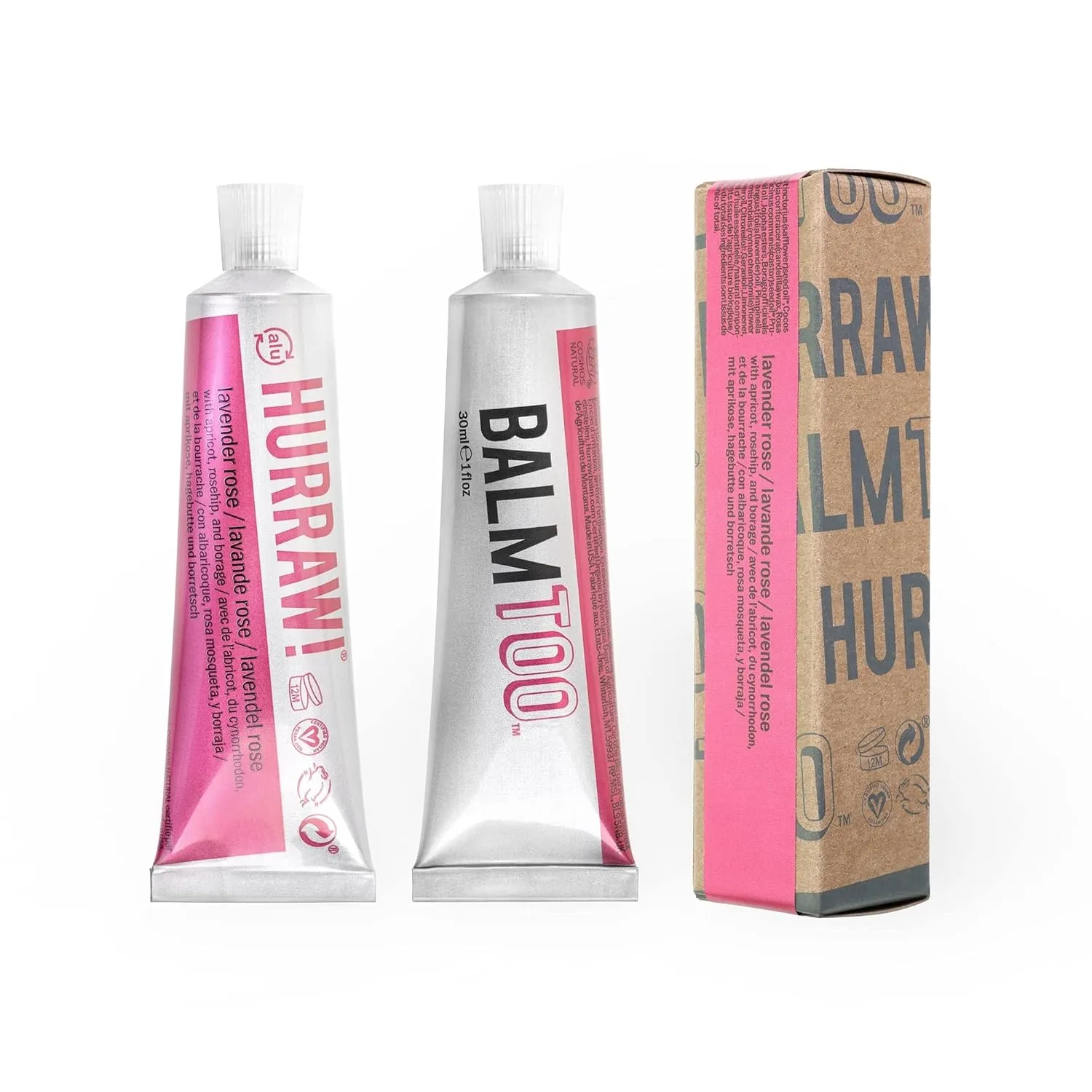 Hurraw! Balmtoo Squeezable Balm, Lavender Rose: Thick, ultra-moisturizing. Anywhere application. Body, face, lips, neck, fingers, toes. 1 tube = 7 sticks of lip balm. Natural, Organic. Made in USA