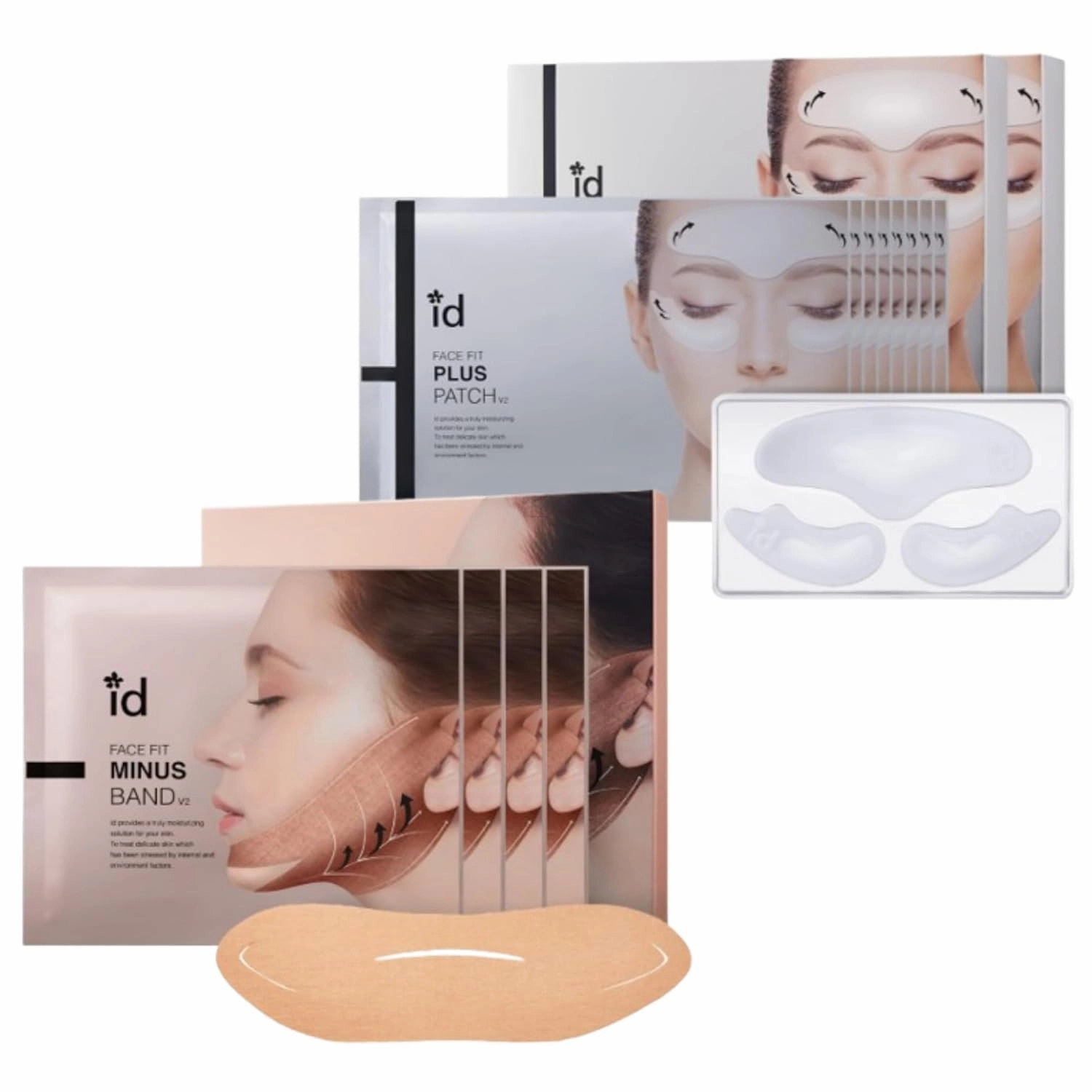 id Face Fit Sculpting & Firming Duo – Minus Band V2(4ea), V-Line Lifting Band & Plus Patch V2(4ea), Elasticity-Boosting Hydrogel Patch | Youthful Appearance with Facial Contouring & Firming Skincare