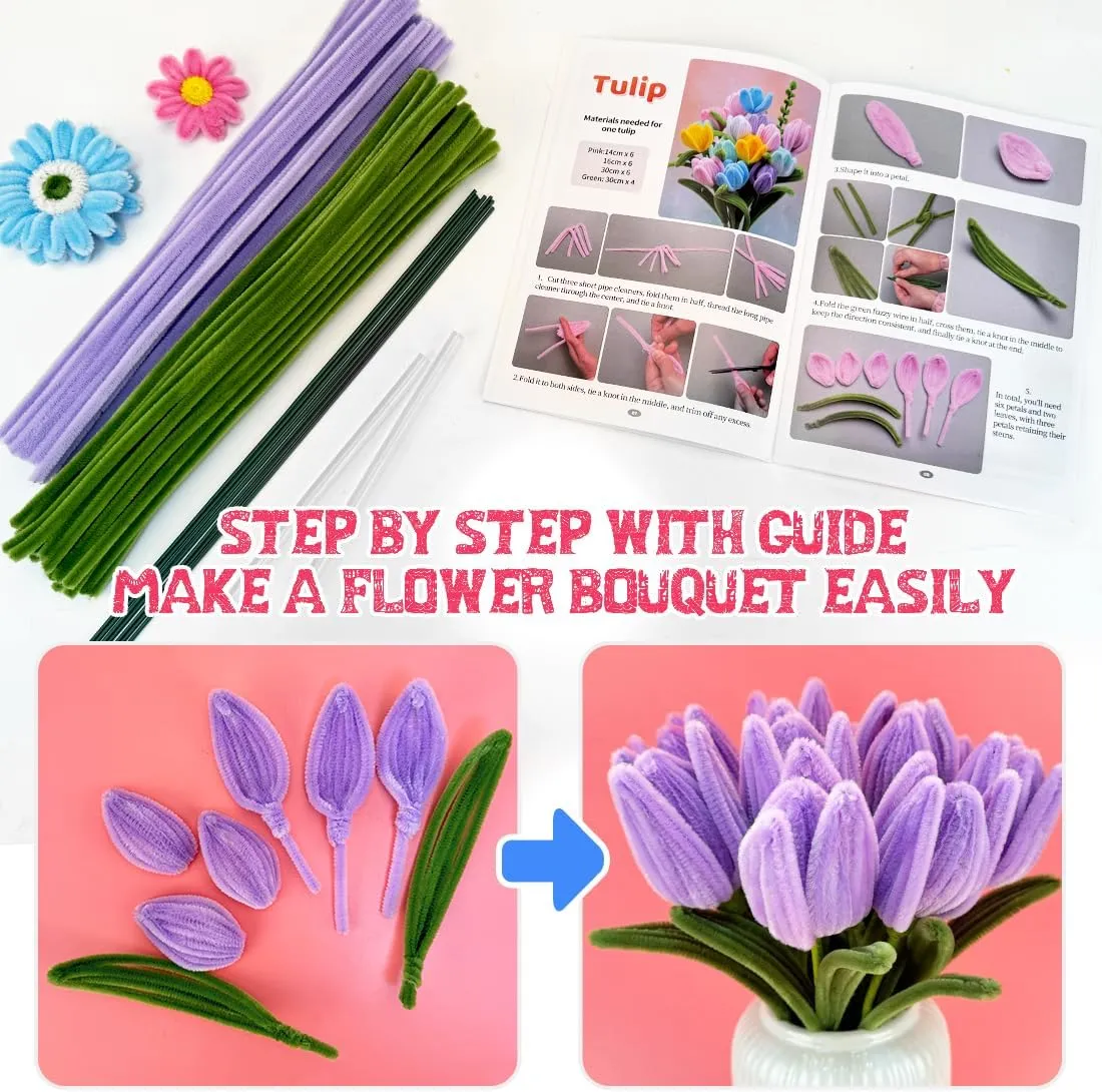 IOOLEEM Pipe Cleaners, 480pcs Multi-Colored, Flower Making Kit, Arts and Craft Supplies, Pipe Cleaners Kit, Pipe Cleaners for Flowers, Craft Supplies Kit, Ideas for Art Project Activity.