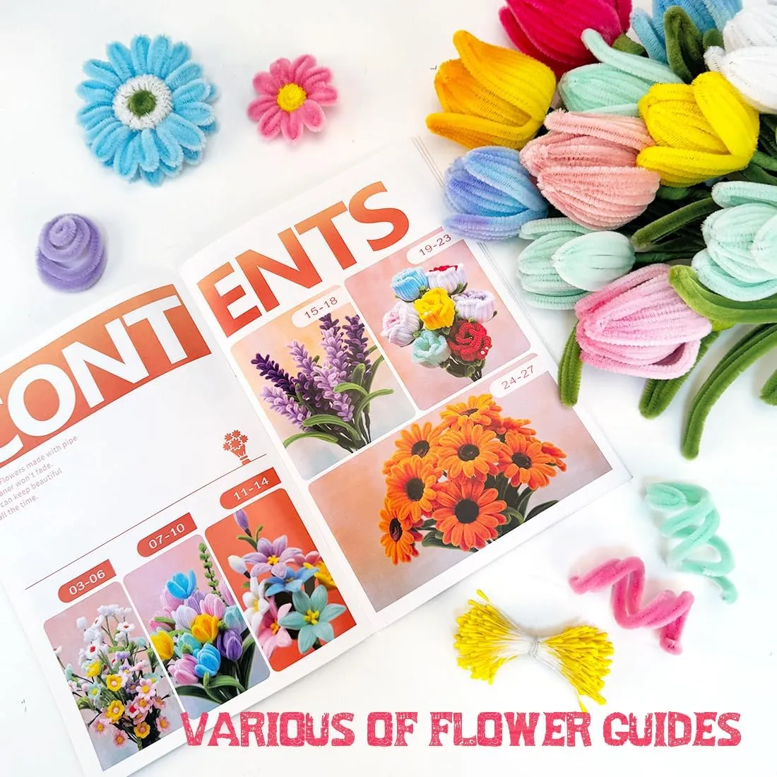 IOOLEEM Pipe Cleaners, 480pcs Multi-Colored, Flower Making Kit, Arts and Craft Supplies, Pipe Cleaners Kit, Pipe Cleaners for Flowers, Craft Supplies Kit, Ideas for Art Project Activity.
