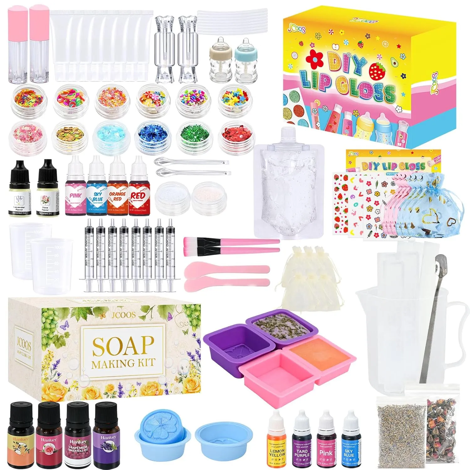 Jcoos Lip Gloss Making Kit, 73PCS DIY Lip Gloss Kit Fun and Soap Making Kit, Soap Making Kit for Adults and Kids, Soap Making Supplies