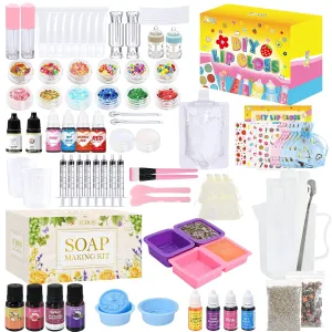Jcoos Lip Gloss Making Kit, 73PCS DIY Lip Gloss Kit Fun and Soap Making Kit, Soap Making Kit for Adults and Kids, Soap Making Supplies