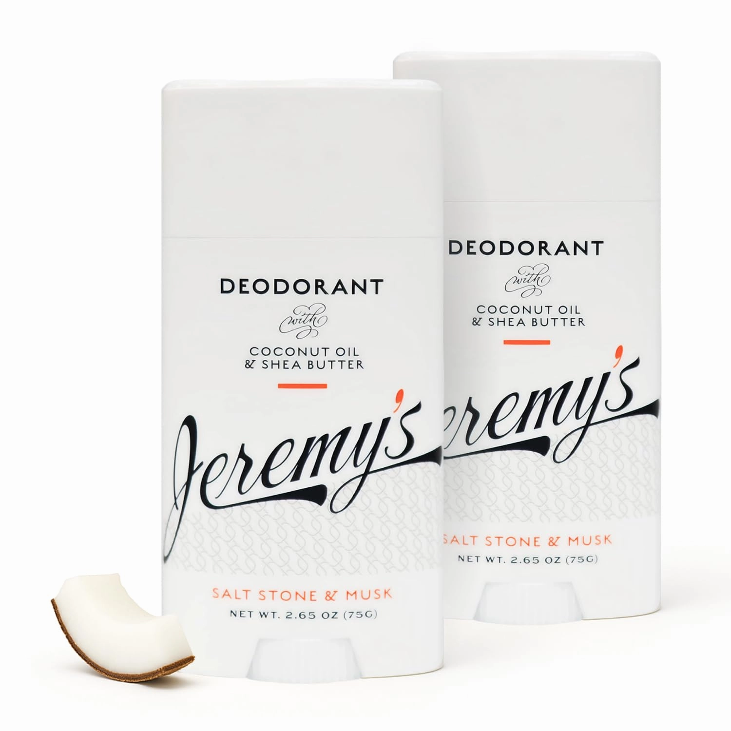 Jeremy's Razors Men's Natural Deodorant - Aluminum Free, Paraben Free, Baking Soda Free Body Deodorant Stick, With Coconut Oil & Shea Butter, Salt Stone & Musk Scent (Made in USA, 2.65 Oz, 2 Pack)