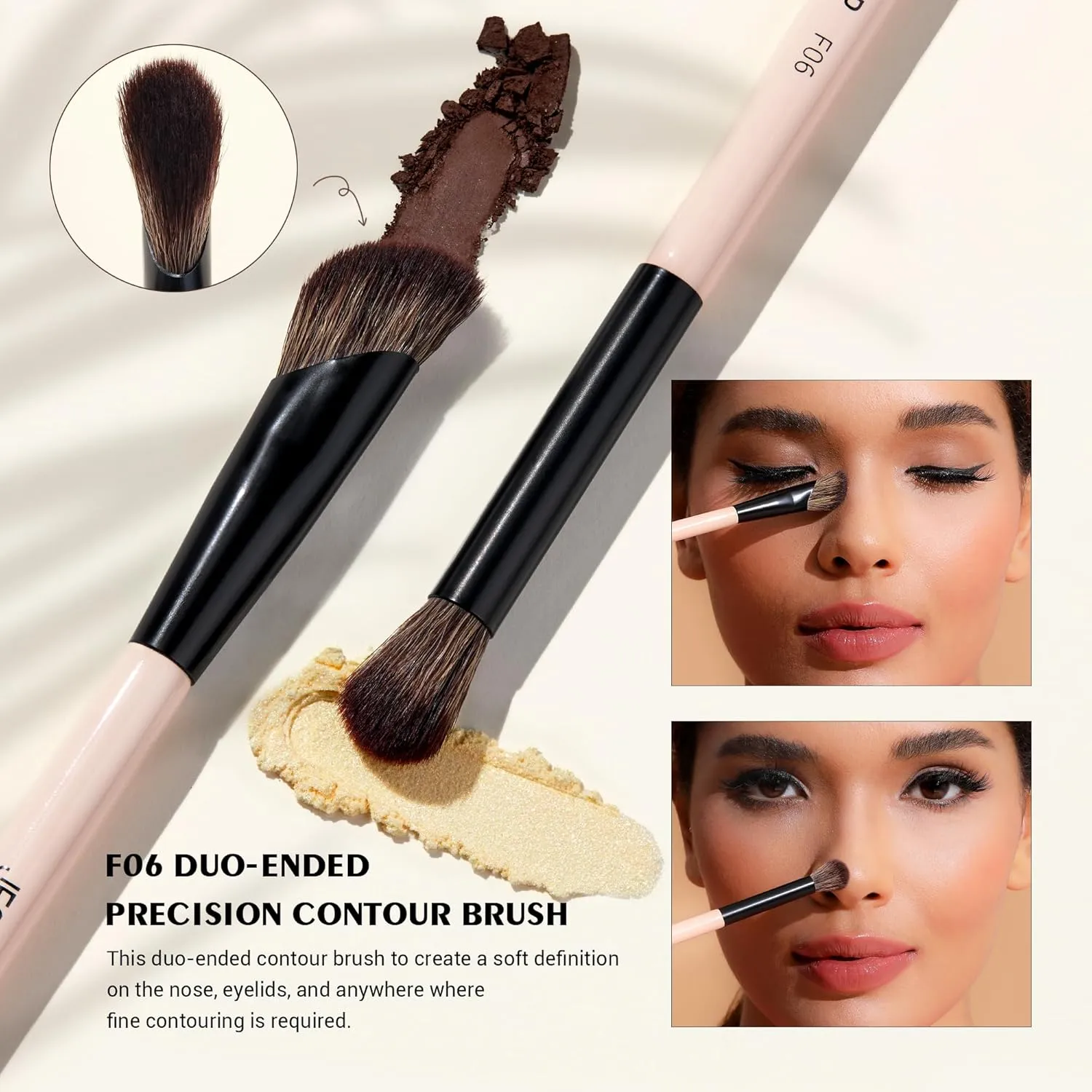 Jessup Face Makeup Brushes 3pcs Double Ended Makeup Brush Set for Foundation Contour Blush Highlight and Powder, Premium Synthetic Make up Brushes Peach Dust T508