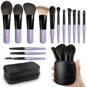Jilier Travel Makeup Brush Set, 14 pcs Mini Makeup Brushes for Foundation, Powder, Eyeshadow, Highlight, Contour, Blush & Concealer, Small Makeup Brush Set Purse Size with Case