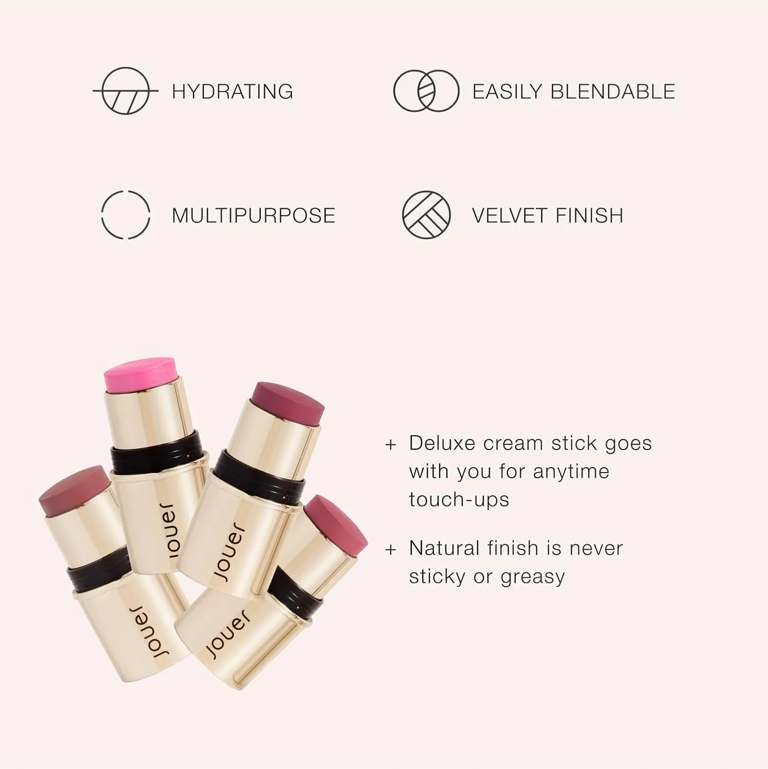 Jouer Blush & Bloom Cheek   Lipstick, Peony - Hydrating Cream Blush Stick for Cheek and Lip Tint - Moisturizing Rose Hip and Squalane Oil Formula