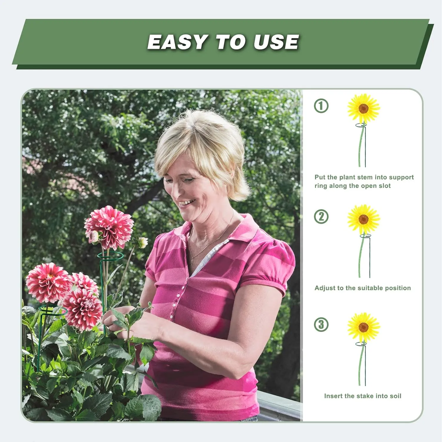 Joyhalo 12 Pack Plant Support Stakes 24 Inch, Plant Stakes, Flower Stakes with 24 Twist Ties, Garden Sticks for Plants Iris, Dahlia, Gladiolus, Amaryllis, Rose, Sunflower, Tomato, Sapling Etc