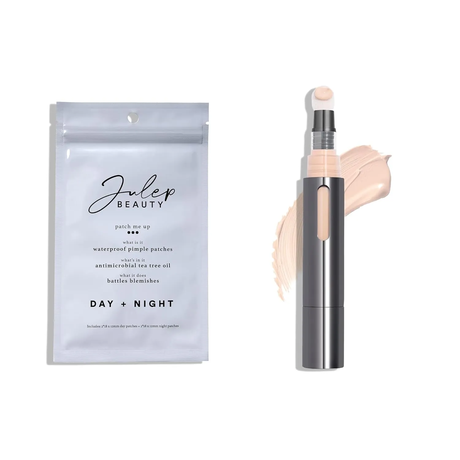 Julep Skin Perfecting Duo (2pc set) - Julep Patch Me Up Waterproof Pimple Patches 72 pcs & Cushion Complexion Concealer & Corrector Stick Infused with Turmeric & Hyaluronic Acid - Alabaster 100