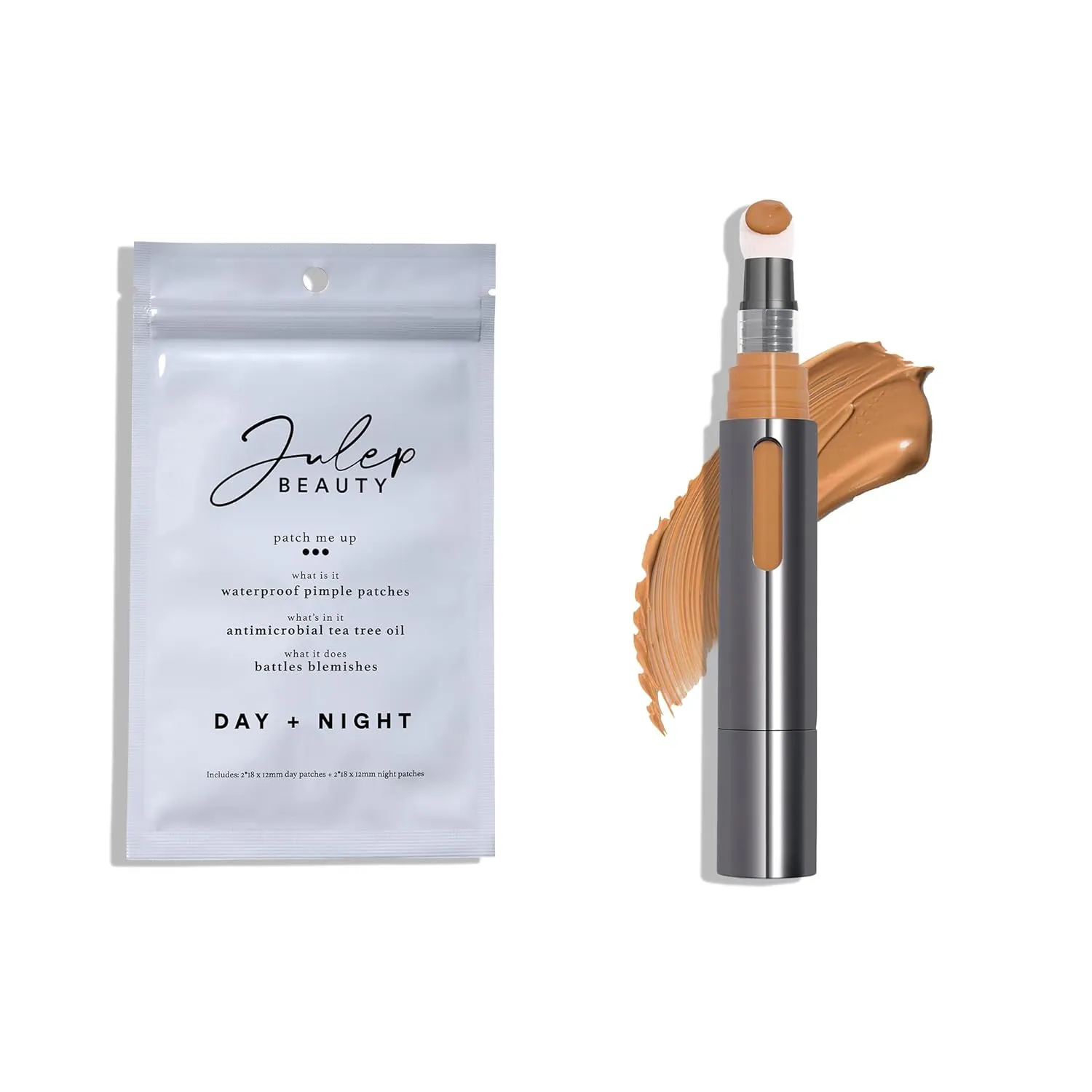 Julep Skin Perfecting Duo (2pc set) - Julep Patch Me Up Waterproof Pimple Patches 72 pcs & Cushion Complexion Concealer & Corrector Stick Infused with Turmeric & Hyaluronic Acid - Amber 400