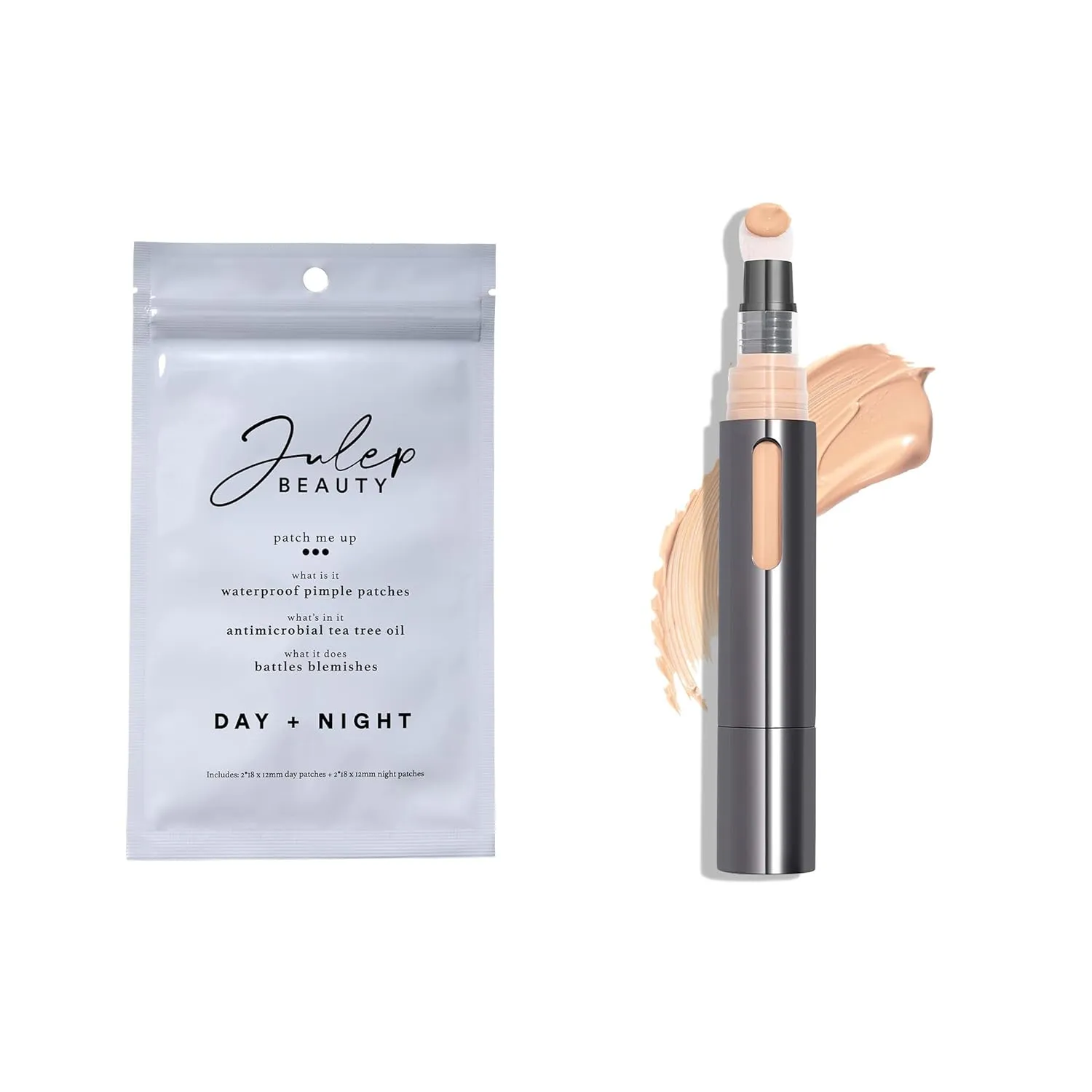 Julep Skin Perfecting Duo (2pc set) - Julep Patch Me Up Waterproof Pimple Patches 72 pcs & Cushion Complexion Concealer & Corrector Stick Infused with Turmeric & Hyaluronic Acid - Nude 200