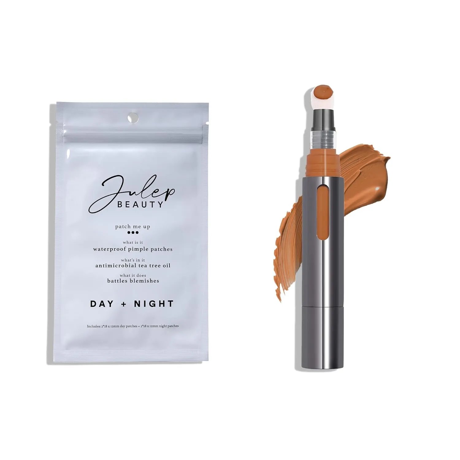 Julep Skin Perfecting Duo (2pc set) - Julep Patch Me Up Waterproof Pimple Patches 72 pcs & Cushion Complexion Concealer & Corrector Stick Infused with Turmeric & Hyaluronic Acid - Nutmeg 410