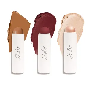 Julep Skip The Brush 2-in-1 Blush and Lip Makeup Stick Contour, Blush, & Highlighter Trio - Sheer Glow, Passion Fruit, Melted Cocoa (Medium Skin Tones) - 3pc Set