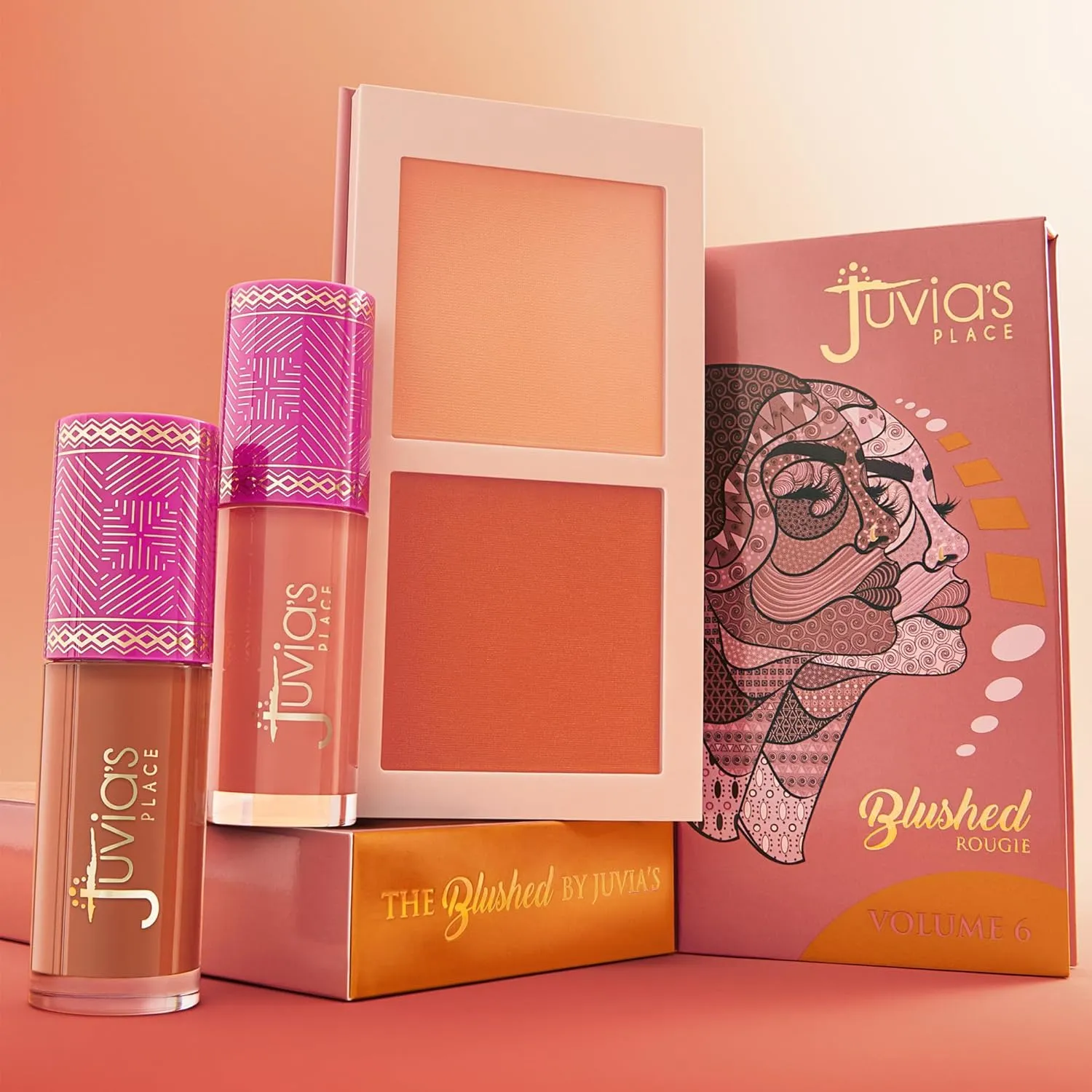 Juvia's Place Blushed Duo Blush Volume3 - Two Tone Pigmented Buildable Pressed Mineral Powder - Rosy Natural Cheeks Matte Fresh Finish for All Skin Color