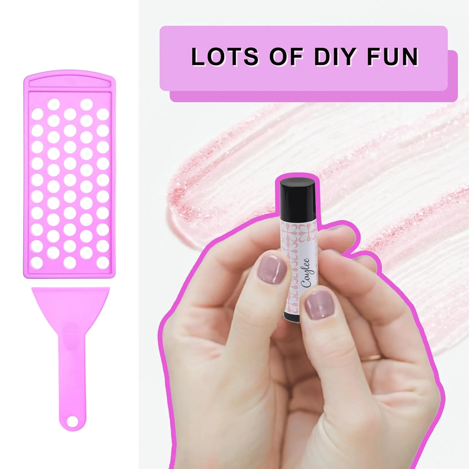 Kare & Kind Lip Balm Filling Tray Kit - 1x Filling Tray, 1x Spatula, 50x Lip Balm Tubes (Black), 50x Writable Sticker (3 colors), 50x Printed Stickers (Transparent) - DIY Homemade Lip Balm - Gift Idea