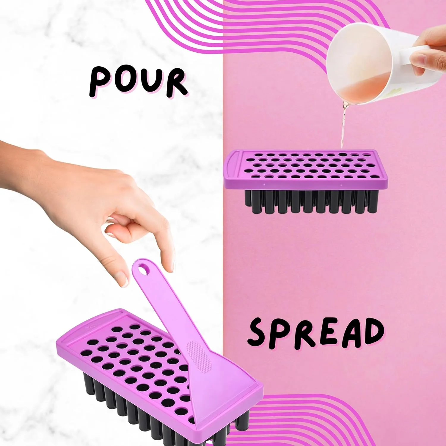 Kare & Kind Lip Balm Filling Tray Kit - 1x Filling Tray, 1x Spatula, 50x Lip Balm Tubes (Black), 50x Writable Sticker (3 colors), 50x Printed Stickers (Transparent) - DIY Homemade Lip Balm - Gift Idea