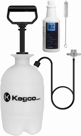 Kegco Deluxe Hand Pump Pressurized Keg Beer Cleaning Kit with 32 Ounce National Chemicals Beer Line Cleaner,Black (Packaging of cleaning solution May Vary),White