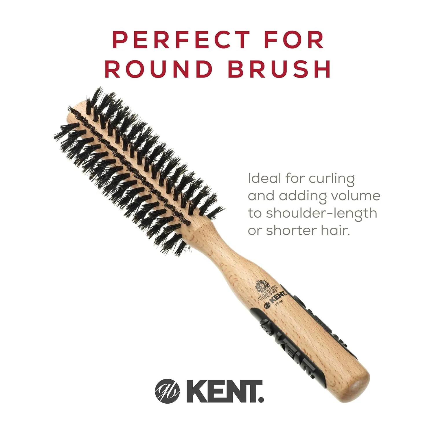 Kent PF04 Small Round Curling Brush with Hard Natural Boar Bristle Hair Drying Round Brush, and Blowout - For Shoulder Length or Shorter Hair