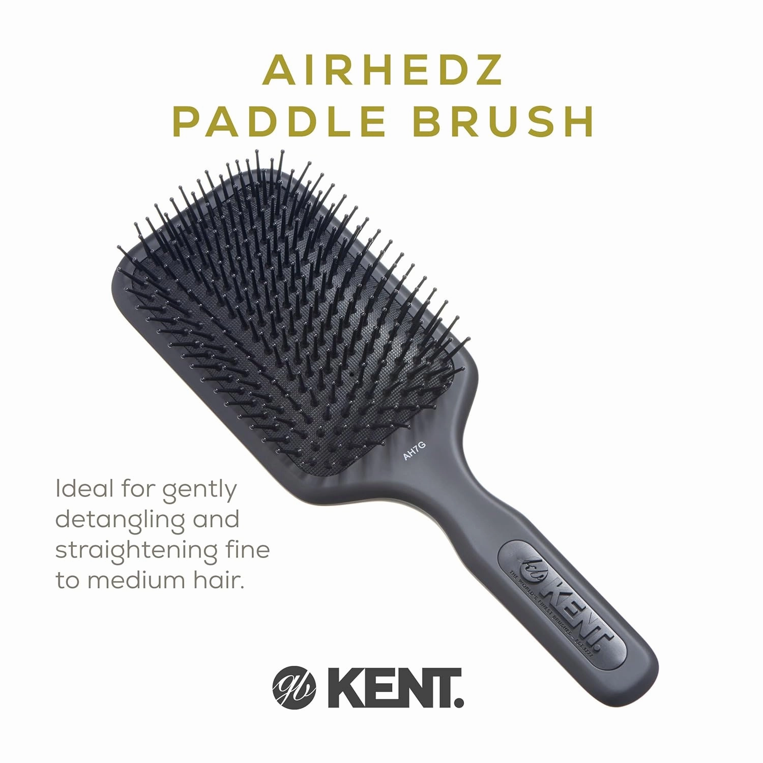 Kent AH7G Airhedz Paddle Detangler Brush (Large, Fine Pins) - For Thick, Curly, and Wet Hair