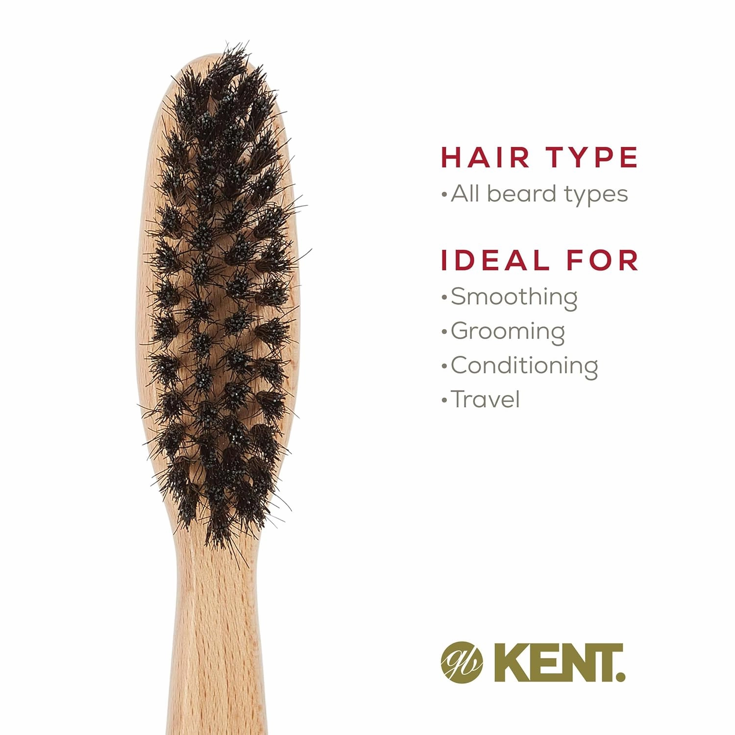 Kent BRD7 Horsehair and Nylon Blend Soft Beard Brush for Men for Flawless Shaping and Grooming, Ergonomic Grip Beechwood Handle, for Mustache and Beards, Distributes Oils and Balms. Made in England