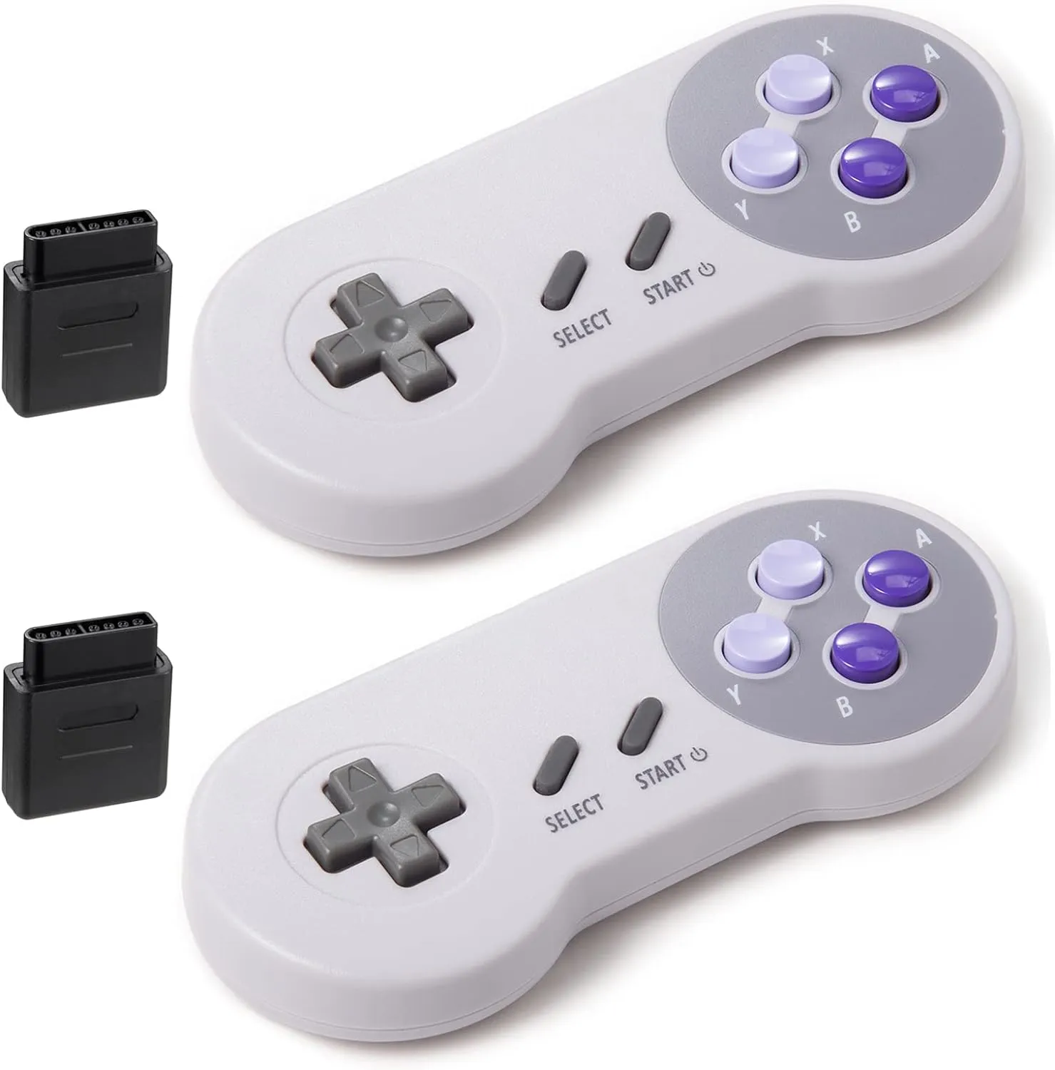 KIWITATA 2 Pack 2.4GHz Wireless Controller for SNES Original Console, Rechargeable Wireless Remote Gamepad Controller for SNES Super Entertainment System Console-7 Pin Connector