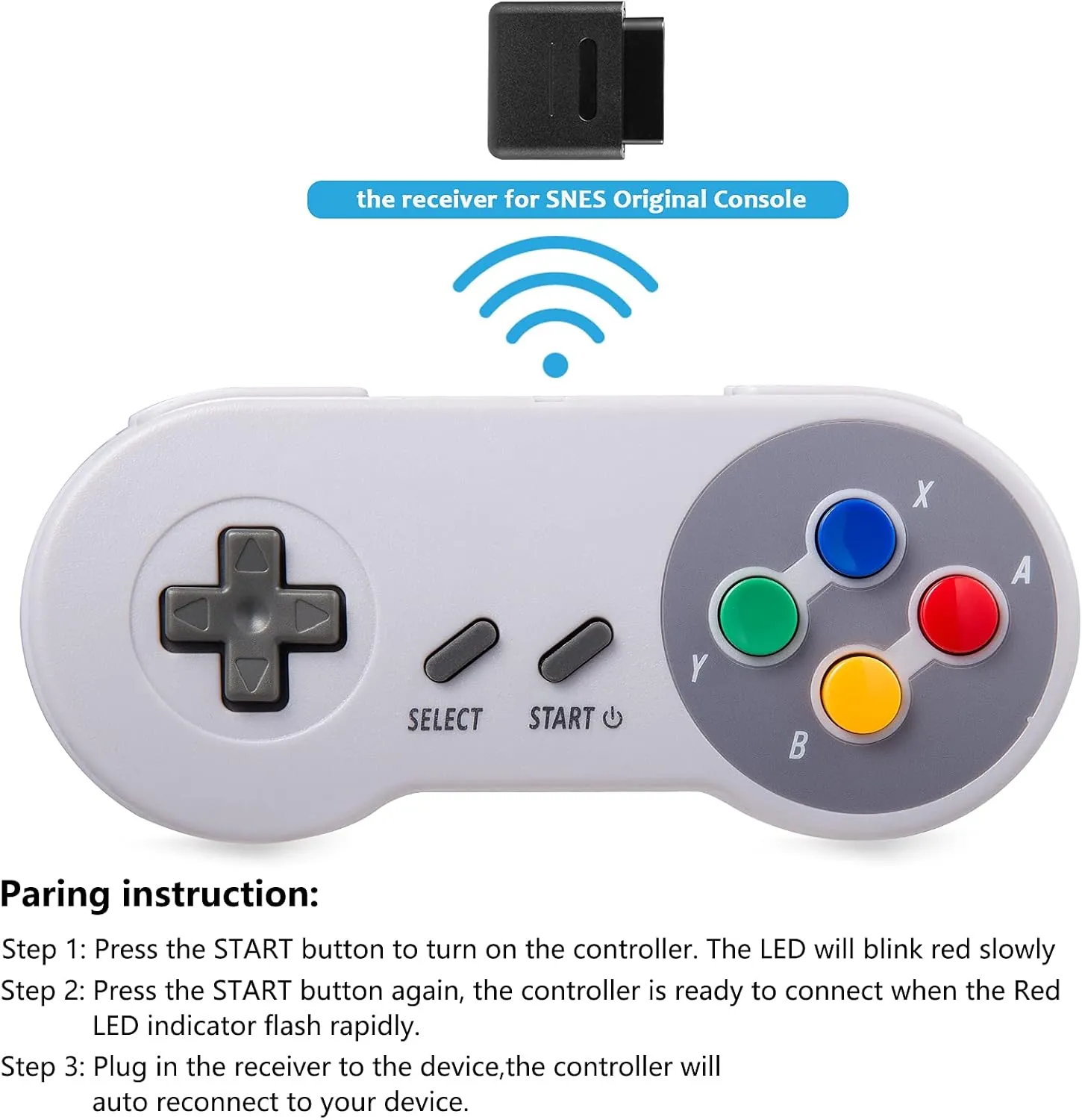 KIWITATA 2 Pack Wireless Controller for SNES Original Console, 2.4GHz Retro Rechargeable Remote Wireless Super SNES Gamepad for SNES Nintendo Entertainment System Console-7 Pin Connector