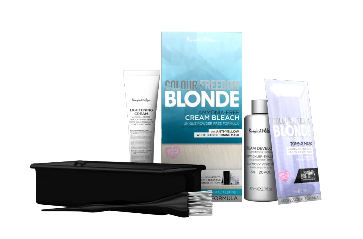 Knight & Wilson Color-Freedom Cream Hair Bleach Kit. Ammonia-Free Formula Lifts up to 8 Shades. Protects & Repairs While Lightening. Complete Hair Bleaching kit with Tint Bowl, Brush, Gloves & Cap