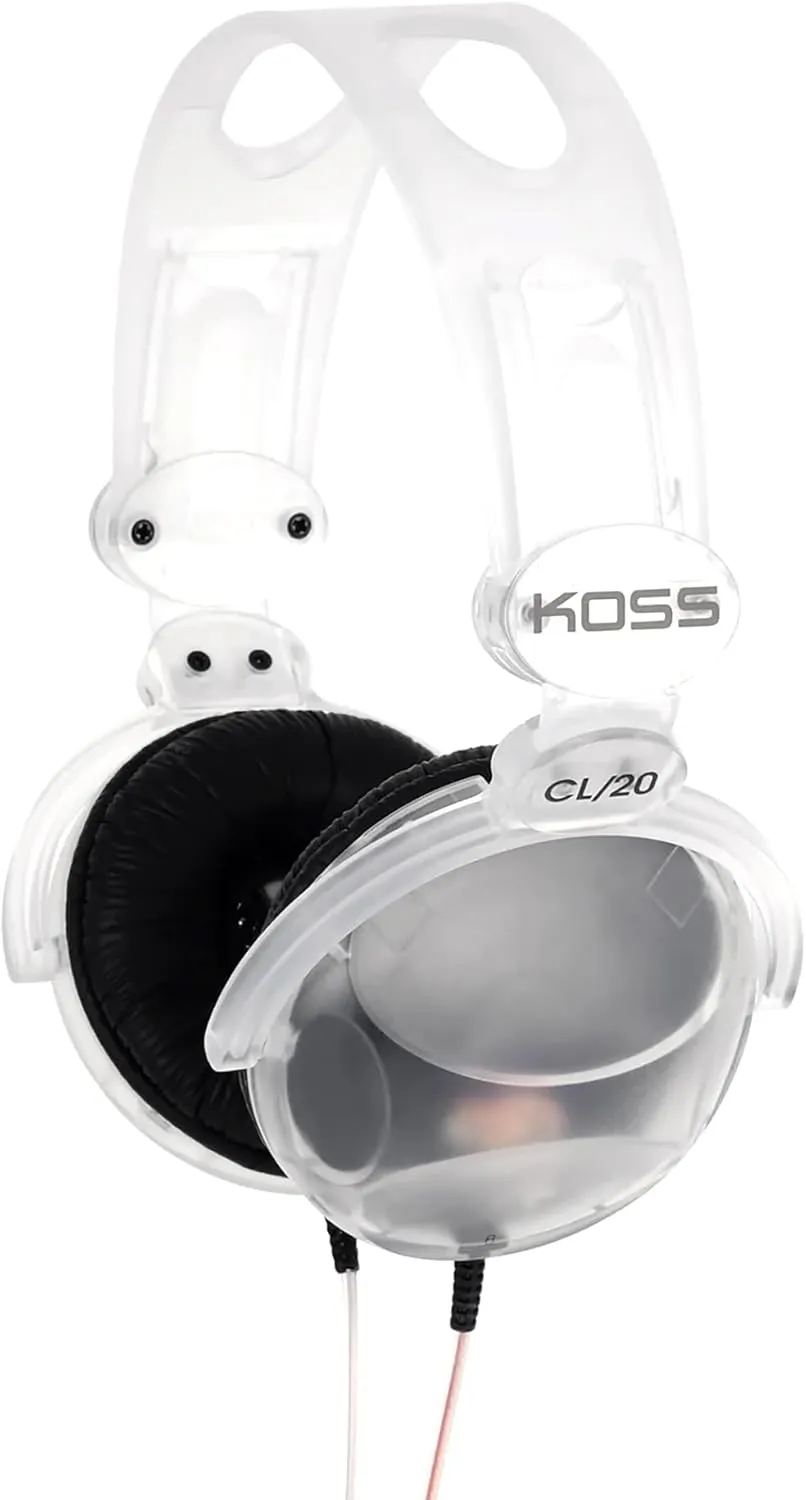 Koss CL/20 Clear Transparent On-Ear Headphones, Retro Look, 3.5mm Plug, Adjustable Headband, Leatherette Cushions