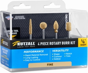 Kutzall 4-Piece Rotary Burr Kit - 1⁄8" Shaft, Fine - Wood Carving Bits for Dremel, Foredom, Ryobi, DeWalt, Milwaukee Tools - Structured Tungsten Carbide