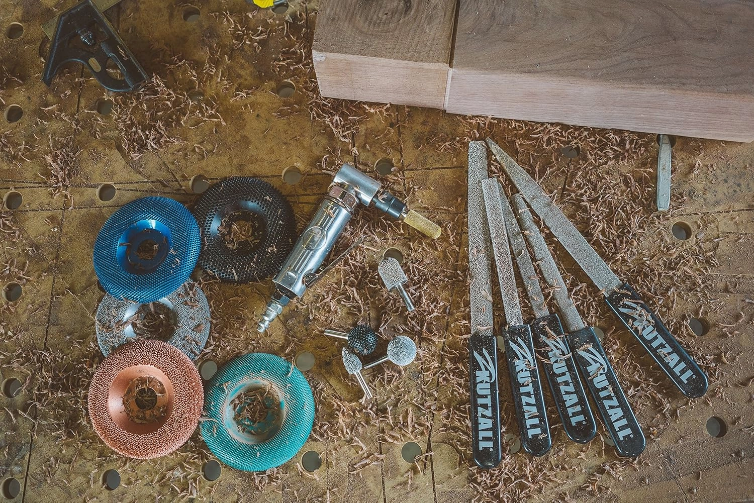 Kutzall 4-Piece Rotary Burr Kit - 1⁄8" Shaft, Fine - Wood Carving Bits for Dremel, Foredom, Ryobi, DeWalt, Milwaukee Tools - Structured Tungsten Carbide