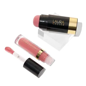 LAURA GELLER NEW YORK Serum Staples Soothing Blush   Lip Duo - Blush Cheek Tint, Practical Pink   Jelly Balm Lip Serum, There She Rose