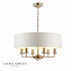 Laura Ashley Sorrento Antique Brass 6 Light Armed LA3621353-Q  Fitting Ceiling Light with Ivory Shade