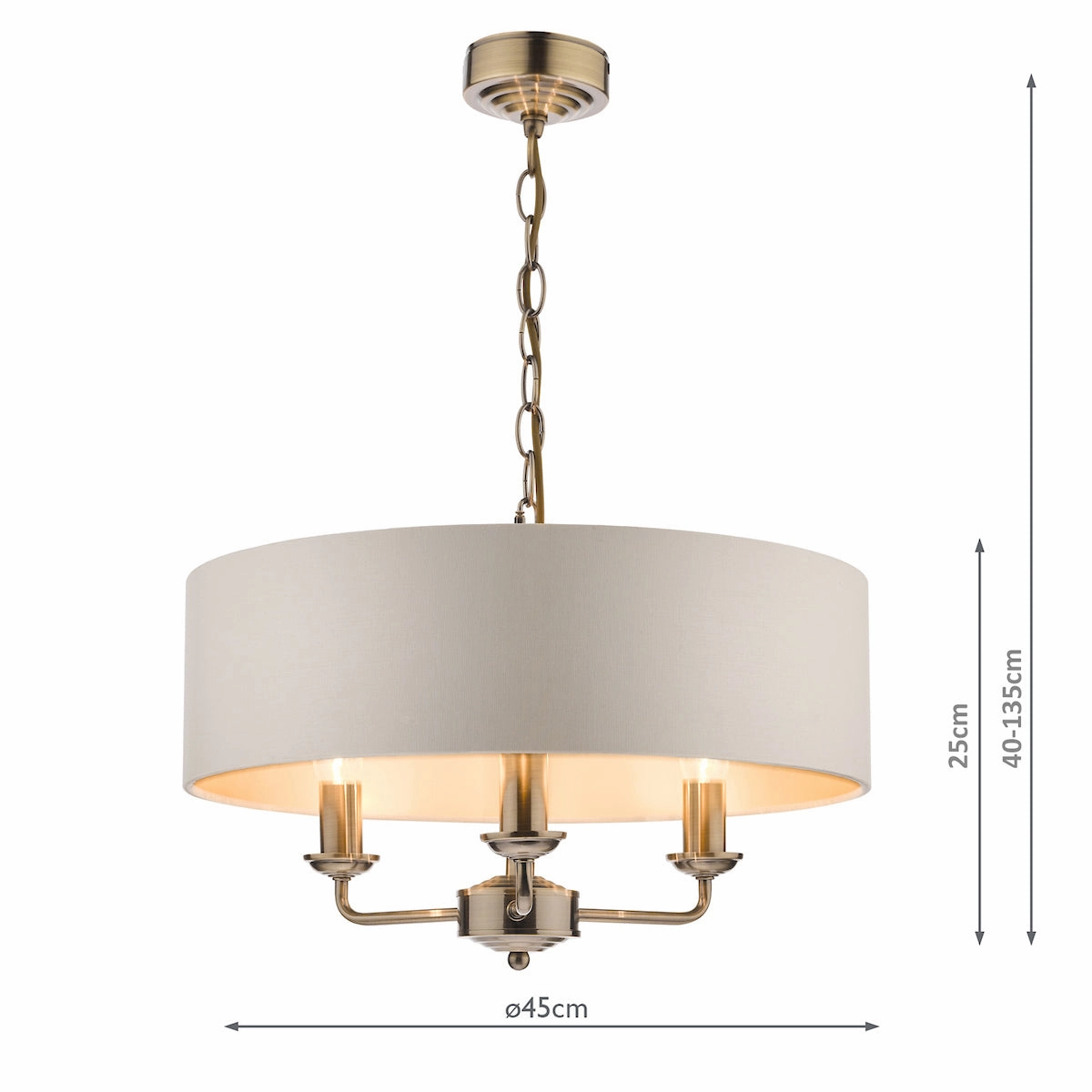 Laura Ashley Sorrento Antique Brass LA3621363-Q 3 Light Armed Fitting Ceiling Light with Ivory Shade