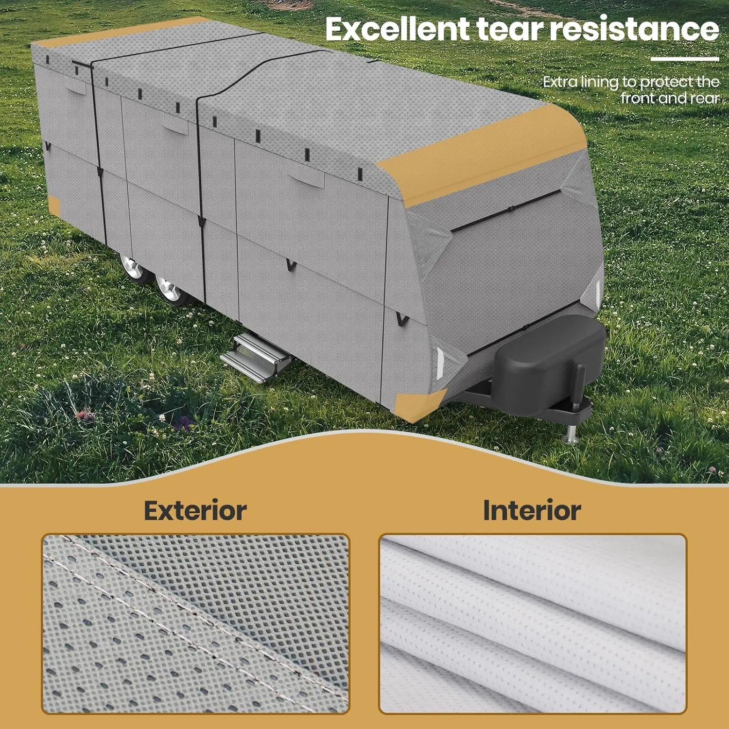 Leader Accessories RV Cover 24'-27' ft Travel Trailer Cover Windproof Extra Thick 5 Layers Upgraded Camper Cover with Tire Covers, Grey