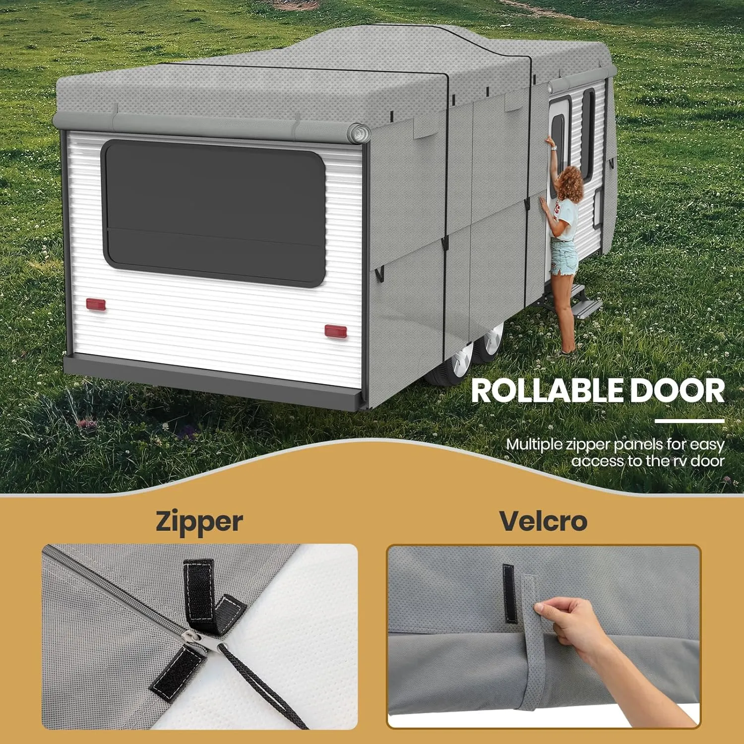 Leader Accessories RV Cover 24'-27' ft Travel Trailer Cover Windproof Extra Thick 5 Layers Upgraded Camper Cover with Tire Covers, Grey