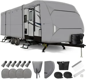 Leader Accessories RV Cover 24'-27' ft Travel Trailer Cover Windproof Extra Thick 5 Layers Upgraded Camper Cover with Tire Covers, Grey